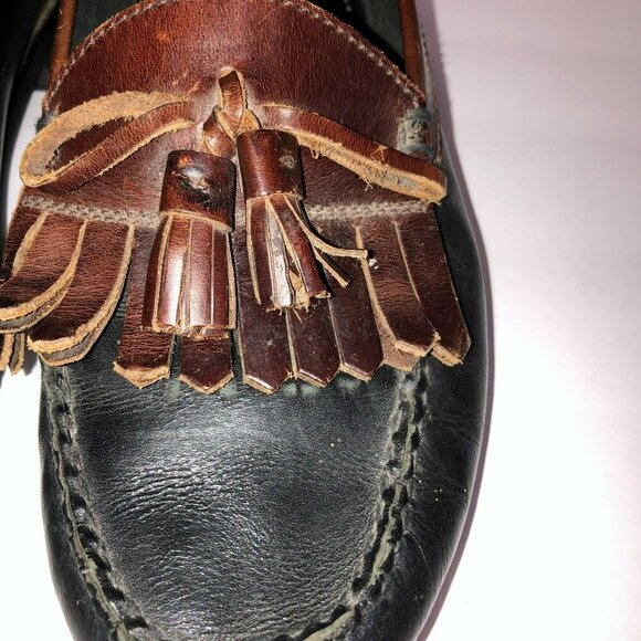 Duck Head Mens Size 9.5 M Black Brown All Leather Tassel Kiltie Loafers Shoes - Picture 5 of 11